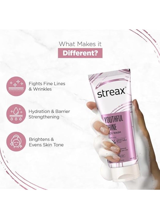Streax Youthful Shine Anti Ageing Face Wash Cleanser, 100 ml | 4% Aquaxyl & Retinol Serum Complex | Anti-Ageing | For Men & Women | Daily Use Face Wash | Sulphate & Paraben Free - Image 2